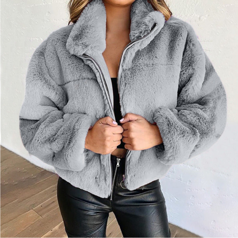 Winter Warm Wool Coat Women Short Jacket Lady Plush Outwear