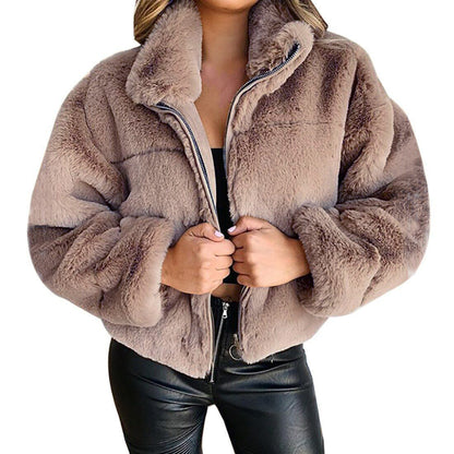 Winter Warm Wool Coat Women Short Jacket Lady Plush Outwear