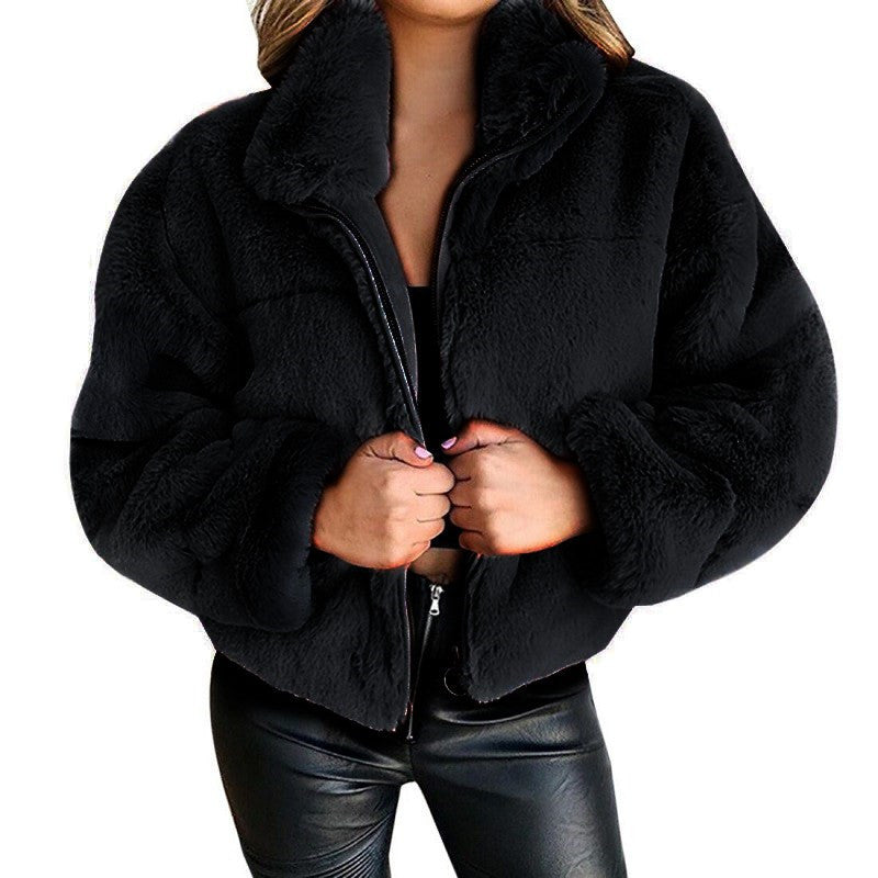 Winter Warm Wool Coat Women Short Jacket Lady Plush Outwear