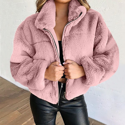 Winter Warm Wool Coat Women Short Jacket Lady Plush Outwear