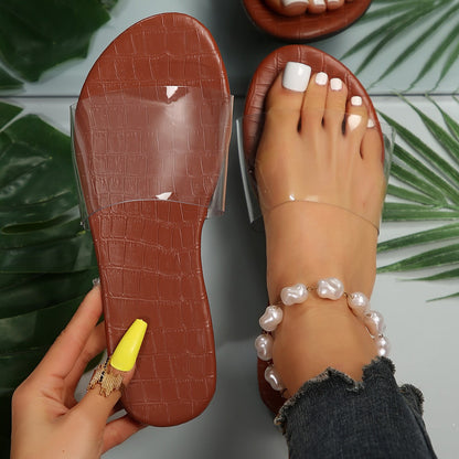 Foreign Trade Large Size Women's Shoes Summer New Simple PVC Sandals Women's Transparent Strap Slide Sandals