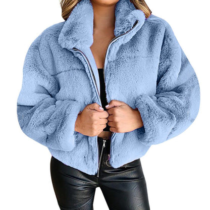 Winter Warm Wool Coat Women Short Jacket Lady Plush Outwear