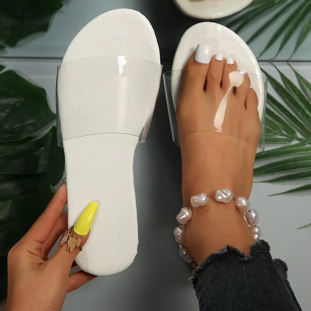 Foreign Trade Large Size Women's Shoes Summer New Simple PVC Sandals Women's Transparent Strap Slide Sandals